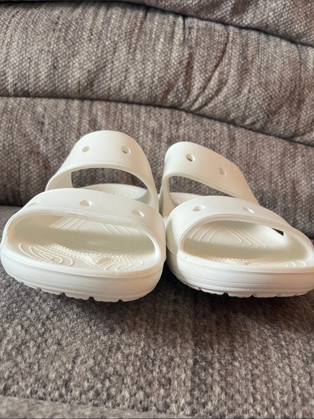 CROCS White Double-Band Slide Sandals Size 13 Men’s Iconic Comfort Excellent